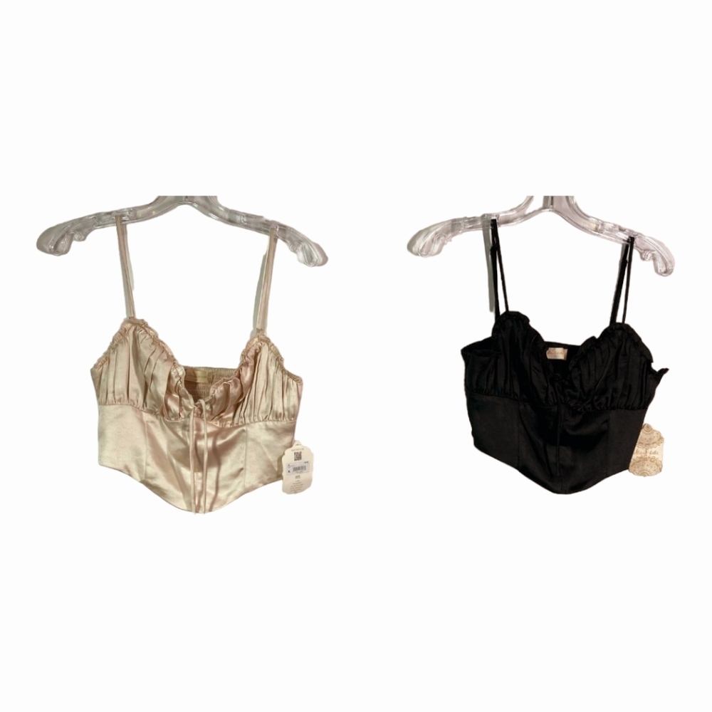 NWT *2 Altar'd State Satin Elastic Back w/ Seashell Cup Closet (sz M) Beige & Bl
